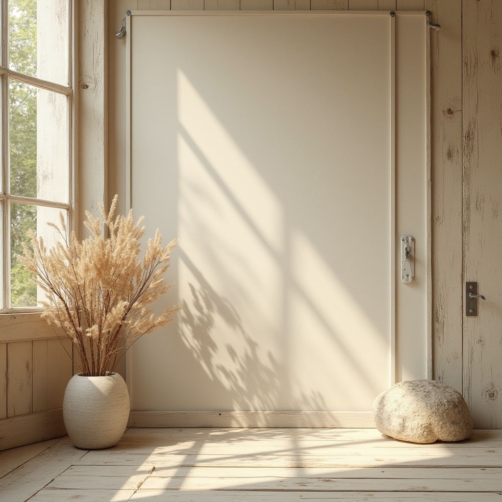 Prompt: Muted Gainsboro backdrop, soft warm beige tones, gentle creamy whites, weathered wooden textures, rustic metal accents, subtle earthy undertones, serene natural ambiance, softbox lighting, shallow depth of field, 1/1 composition, realistic renderings, ambient occlusion, inviting cozy atmosphere.