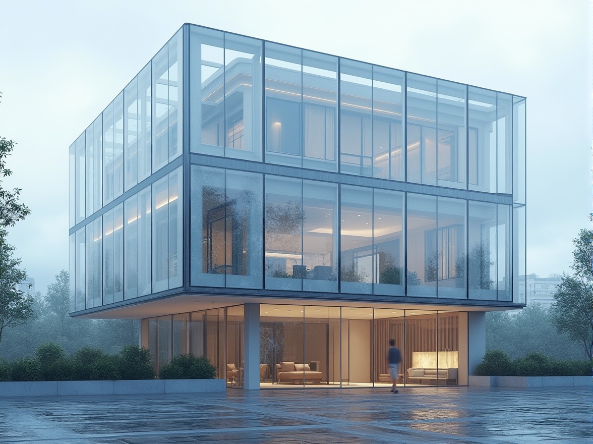 Prompt: Contemporary building facade, polycarbonate panels, transparent surfaces, futuristic aesthetic, sleek lines, minimalist design, energy-efficient solutions, thermal insulation, weather-resistant materials, urban cityscape, cloudy sky, soft diffused lighting, shallow depth of field, 2/3 composition, realistic reflections, ambient occlusion.