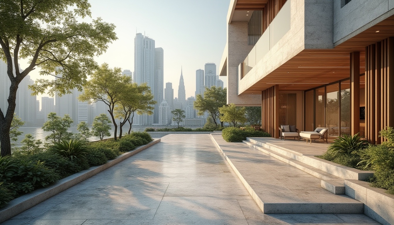 Prompt: Modern architectural design, cohesive color palette, earthy tones, natural stone walls, wooden accents, muted greenery, soft blues, creamy whites, warm beiges, subtle texture variations, ambient lighting, 3/4 composition, realistic renderings, atmospheric perspectives, subtle material reflections, high-rise buildings, urban landscape, metropolitan cityscape, morning sunlight, gentle shadows.