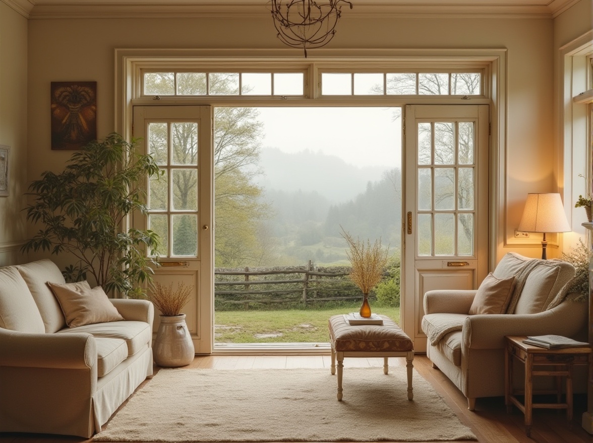 Prompt: Gainsboro-inspired color scheme, soft warm beige, gentle creamy whites, muted earthy tones, subtle weathered wood textures, vintage distressed finishes, rustic metal accents, aged leather upholstery, warm golden lighting, cozy intimate atmosphere, traditional English countryside, rolling hills, overcast sky, misty morning fog, 1/1 composition, shallow depth of field, soft focus blur, realistic ambient occlusion.