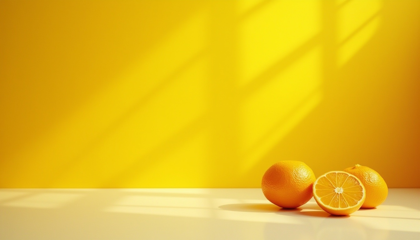 Prompt: Vibrant yellow accents, bright citrus hues, warm sunny disposition, optimism and energy, modern minimalist decor, sleek lines, geometric shapes, contrasting neutral backgrounds, bold typography, emotive branding, playful illustrations, warm glowing lighting, shallow depth of field, 1/1 composition, realistic textures, ambient occlusion.