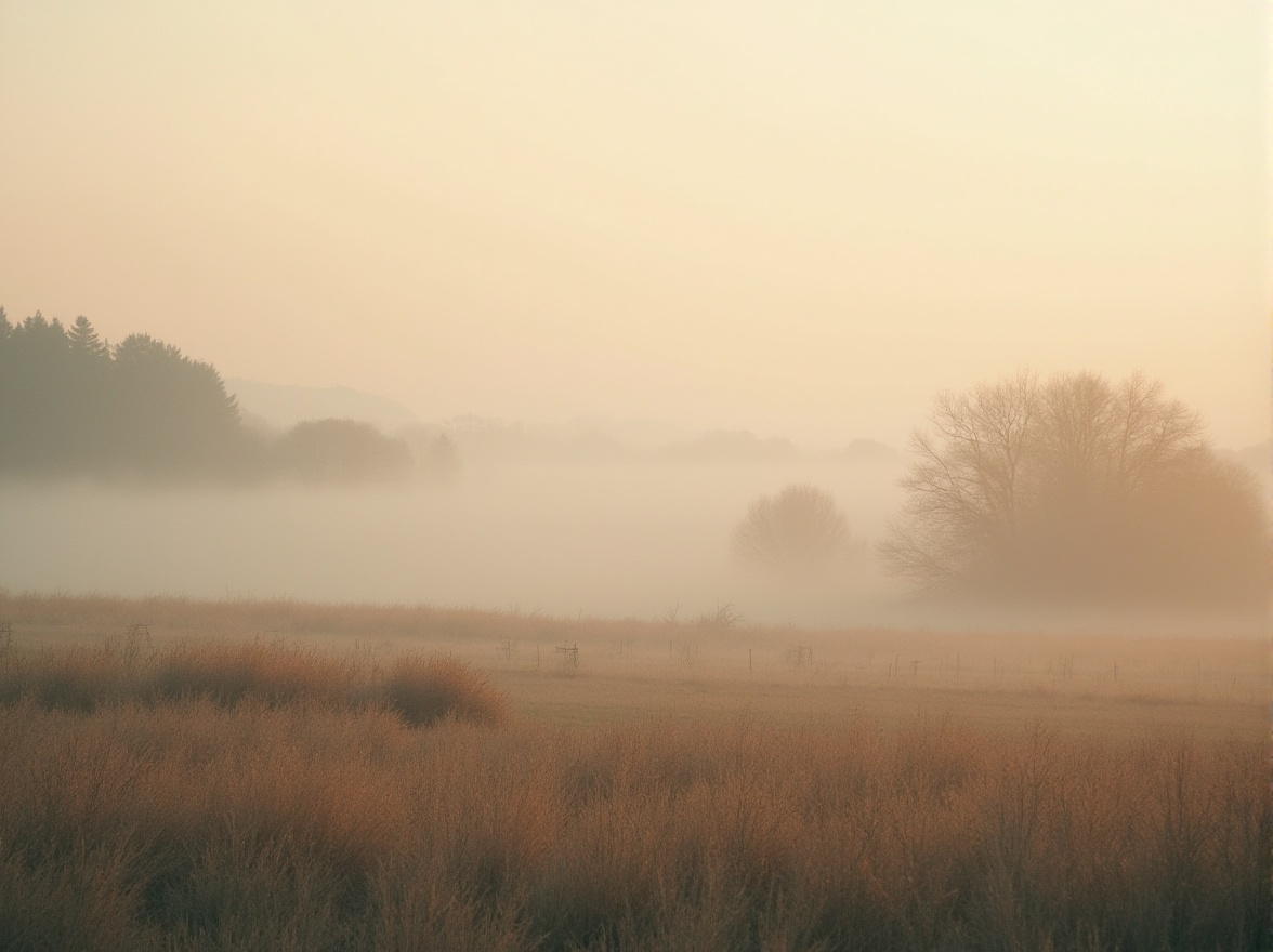 Prompt: Warm beige tones, soft grey undertones, natural earthy hues, calming color scheme, soothing atmosphere, serene landscape, misty morning fog, gentle cloud formations, subtle texture overlays, realistic ambient lighting, shallow depth of field, 3/4 composition, panoramic view.