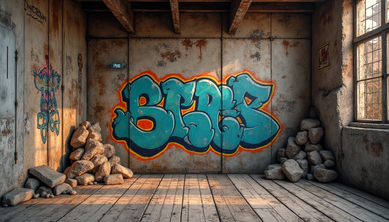 Prompt: Rustic wooden planks, distressed metal sheets, rough stone walls, vibrant graffiti murals, ornate ceramic tiles, intricate mosaics, rugged rocky formations, weathered concrete surfaces, industrial steel beams, eclectic mix of textures, bold color contrasts, dynamic shadow play, high-contrast lighting, dramatic highlights, 1/1 composition, shallow depth of field, realistic normal mapping.