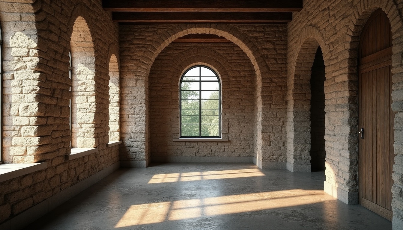 Prompt: Rustic stone walls, earthy tones, organic textures, natural materials, distressed finishes, vintage charm, industrial chic, urban loft, exposed brick, concrete accents, metallic trim, reclaimed wood, worn wooden planks, aged patina, moody lighting, dramatic shadows, 3/4 composition, atmospheric perspective.