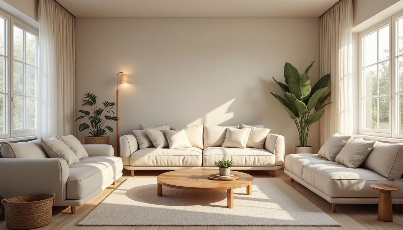 Prompt: Cozy living room, plush sofas, accent chairs, wooden coffee tables, soft cushions, pastel colors, warm lighting, minimalist decor, natural textiles, woven baskets, potted plants, floor lamps, 3/4 composition, shallow depth of field, panoramic view, realistic textures, ambient occlusion.