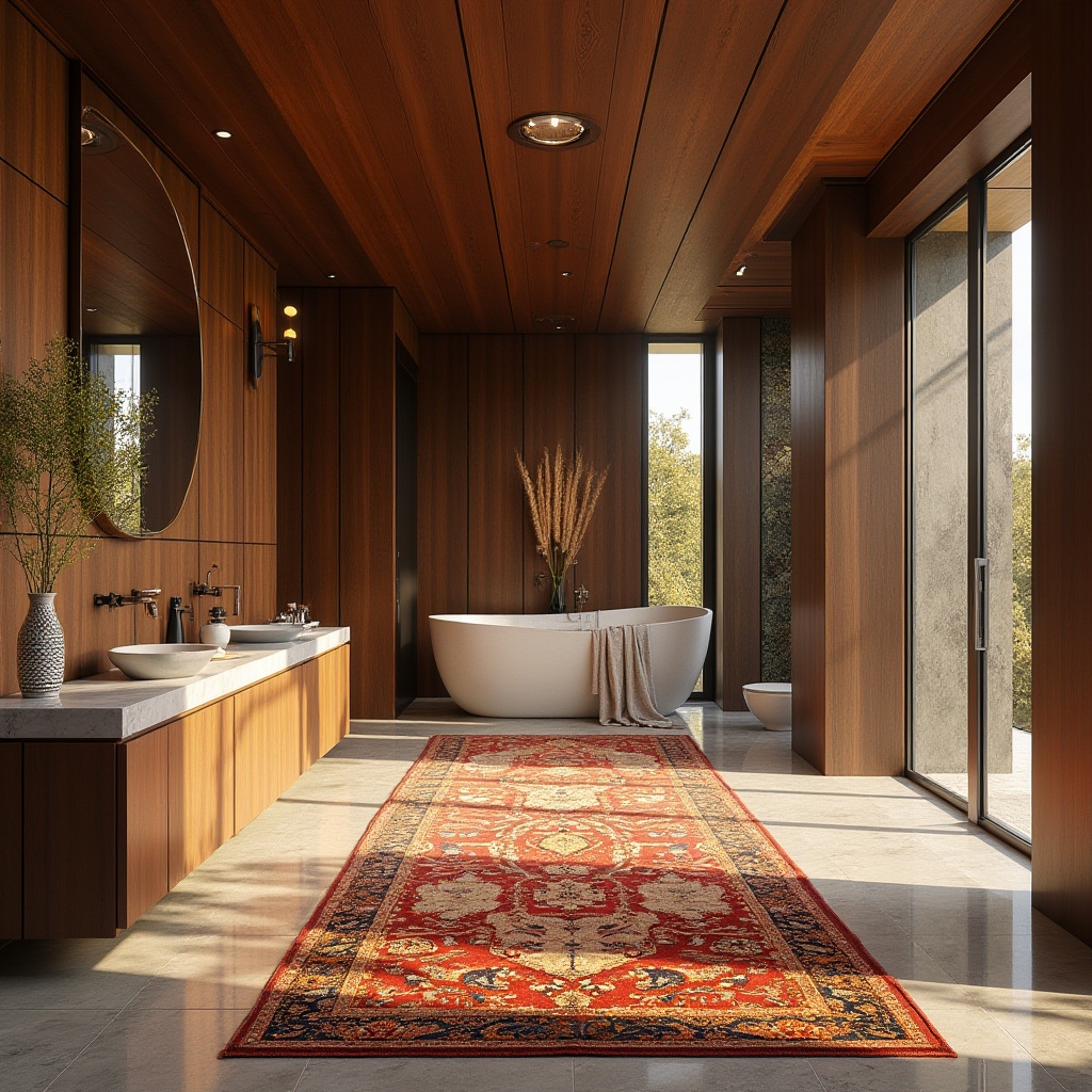 Prompt: Luxurious interior space, rich wood accents, velvety soft carpets, polished marble countertops, sleek metal fixtures, durable ceramic tiles, elegant glass surfaces, vibrant colorful fabrics, intricate patterned rugs, modern minimalist decor, cozy warm lighting, shallow depth of field, 1/1 composition, realistic textures, ambient occlusion.