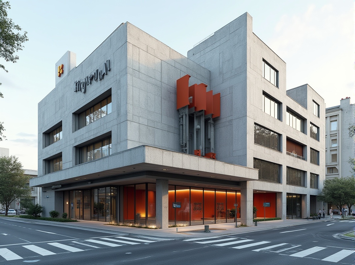 Prompt: Geometric hospital building, angular lines, rectangular forms, primary color accents, industrial materials, exposed ductwork, steel beams, concrete walls, large windows, minimalist decorations, functional design, modernist architecture, urban cityscape, busy streets, natural light, soft diffused lighting, shallow depth of field, 3/4 composition, panoramic view, realistic textures, ambient occlusion.