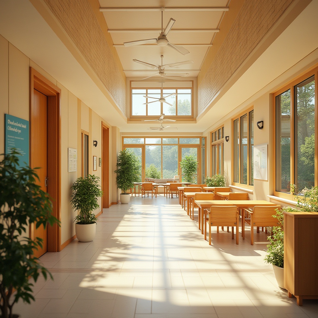 Prompt: Vibrant educational institution, bright corridors, warm beige walls, rich wood accents, comfortable seating areas, stimulating classroom settings, inspiring artwork displays, natural light influx, large windows, sliding glass doors, lush greenery surroundings, blooming flowers, sunny day, soft warm lighting, 3/4 composition, panoramic view, realistic textures, ambient occlusion.