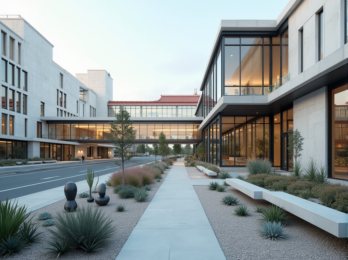 Prompt: Modern hospital building, clean lines, minimal ornamentation, functional layout, steel frames, large windows, glass roofs, industrial materials, urban landscape, busy streets, cityscape views, abstract sculptures, geometric planters, succulent gardens, gravel pathways, concrete benches, minimalist lighting, soft natural colors, 1/1 composition, shallow depth of field, realistic textures, ambient occlusion.Let me know if this meets your requirements!