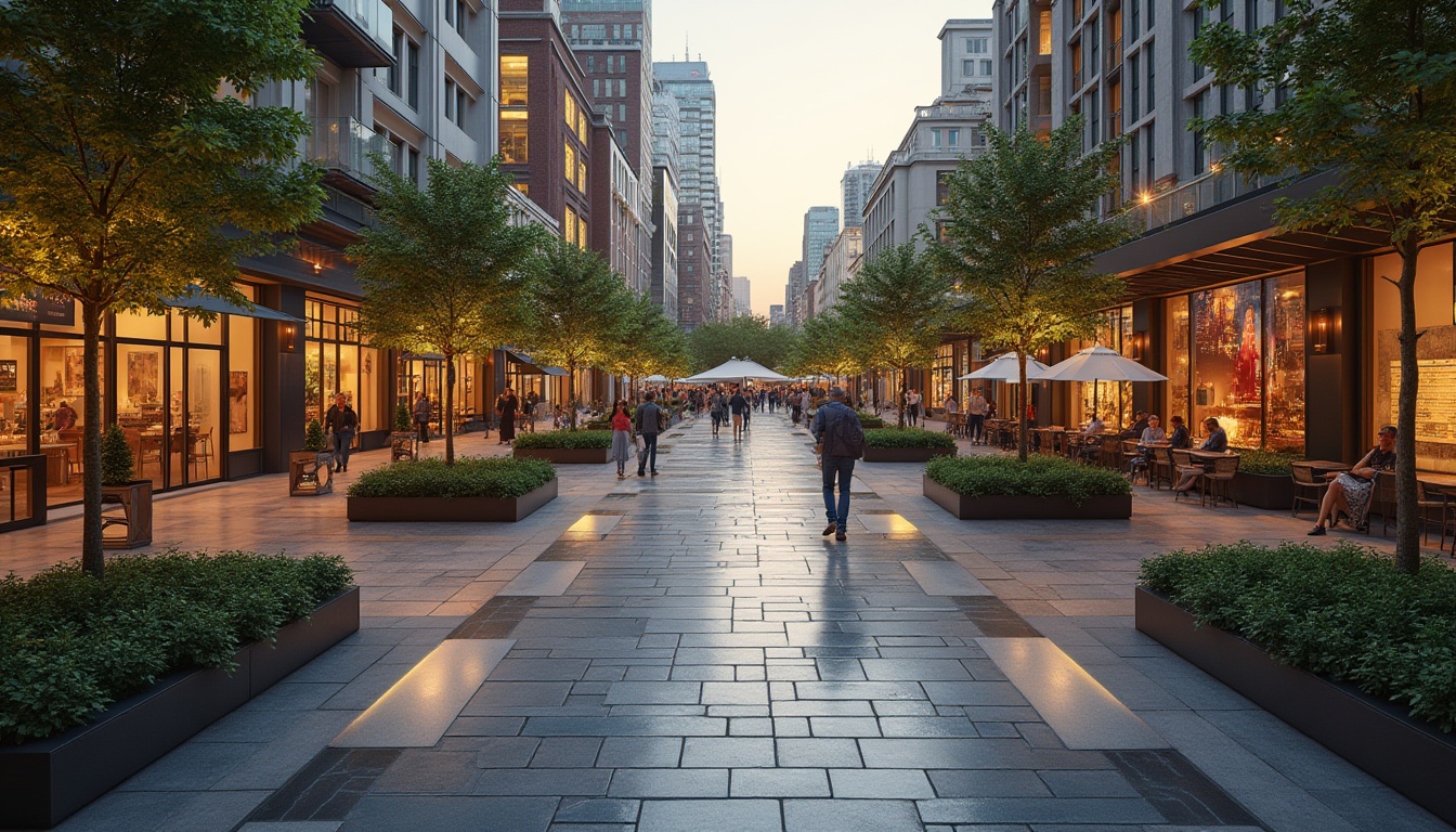 Prompt: Vibrant city square, bustling streets, pedestrian-friendly walkways, lush greenery, street performers, outdoor cafes, modern benches, interactive art installations, dynamic lighting systems, warm evening ambiance, shallow depth of field, 1/1 composition, realistic textures, ambient occlusion.