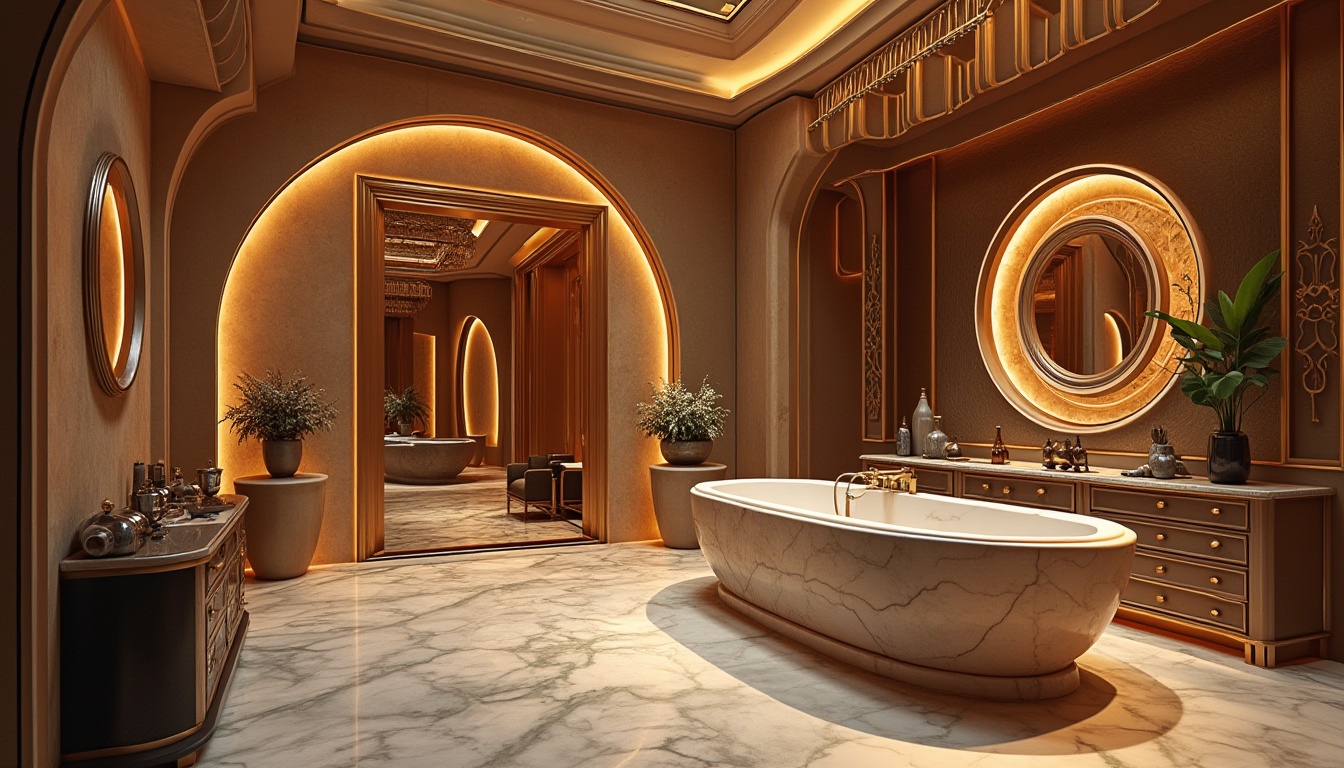 Prompt: Organic curvilinear shapes, flowing lines, sensual forms, luxurious materials, marble textures, metallic accents, sophisticated color palette, high-gloss finishes, intricate patterns, ornate details, Art Deco inspiration, opulent ambiance, warm golden lighting, shallow depth of field, 1/1 composition, cinematic view, realistic reflections, ambient occlusion.