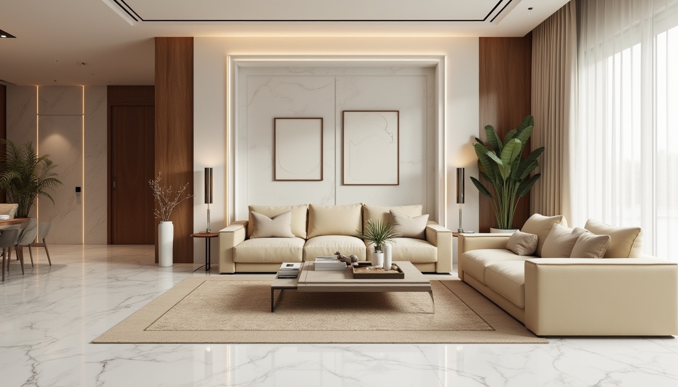 Prompt: Luxurious living room, polished marble floors, creamy white walls, rich walnut wood accents, plush velvet sofas, soft golden lighting, modern minimalist coffee table, sleek metal legs, abstract art pieces, natural fiber rugs, warm beige curtains, sophisticated neutral color palette, 1/1 composition, shallow depth of field, realistic textures, ambient occlusion.