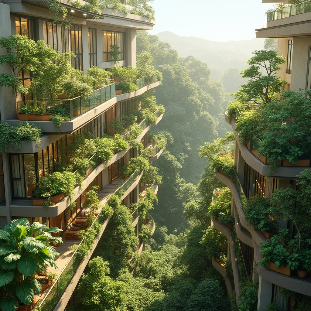 Prompt: Green rooftop gardens, lush vegetation, natural ventilation systems, operable windows, clerestory windows, solar chimneys, wind catchers, atriums, open floor plans, high ceilings, minimal obstruction, unobstructed airflow paths, breathable building materials, permeable membranes, earthy color palette, organic textures, warm sunny day, soft diffused lighting, 1/1 composition, shallow depth of field, realistic renderings.