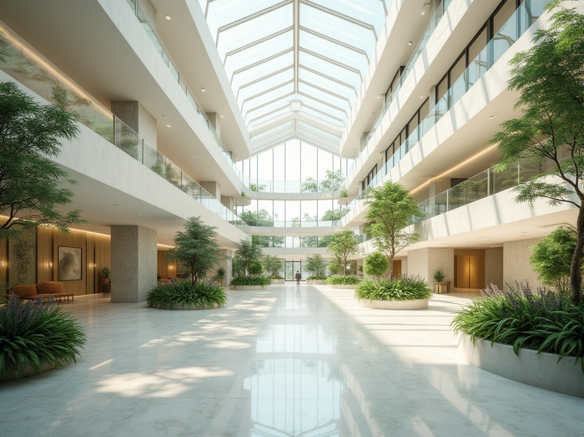 Prompt: Spacious atrium, abundant skylights, floor-to-ceiling windows, minimal obstructions, reflective interior surfaces, polished marble floors, bright white walls, clerestory windows, solar tubes, prismatic light diffusers, green roofs, lush vegetation, natural materials, earthy color palette, airy open spaces, unobstructed views, panoramic vistas, soft warm lighting, shallow depth of field, 1/1 composition, realistic textures, ambient occlusion.