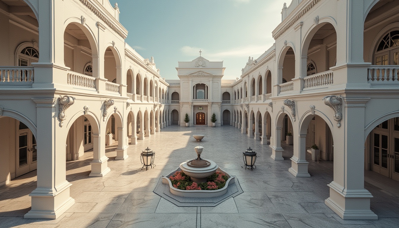 Prompt: Symmetrical building facade, harmonious proportions, balanced composition, mirrored elements, radial symmetry, central axis, geometric patterns, ornate details, classical architecture, grand entrance, sweeping arches, majestic columns, elegant balconies, refined materials, subtle textures, natural light, soft shadows, 1/1 composition, realistic rendering, ambient occlusion.