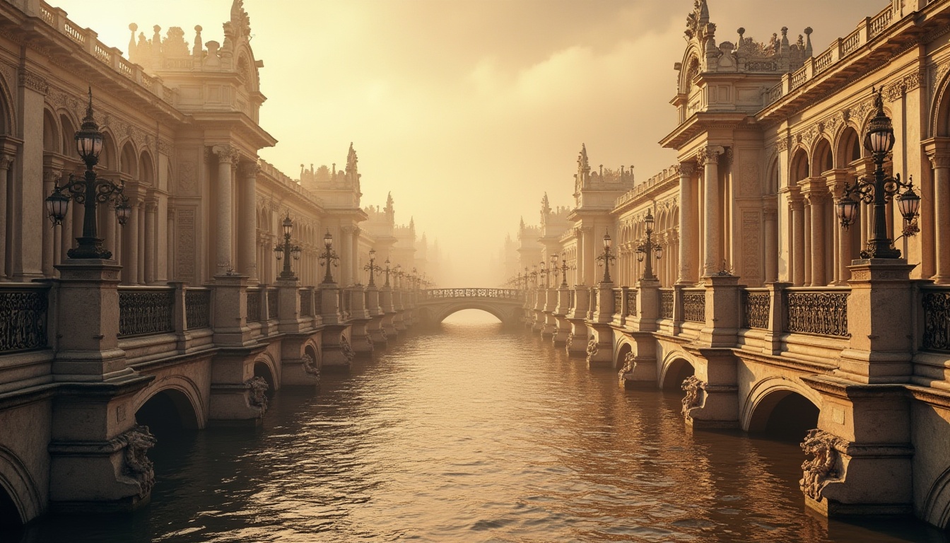 Prompt: Elegant arched bridges, ornate stone carvings, classical pilasters, intricate moldings, decorative ironwork, grandiose lamp posts, ornamental railings, majestic lions statues, neoclassical columns, symmetrical composition, warm golden lighting, misty atmosphere, shallow depth of field, 2/3 composition, panoramic view, realistic textures, ambient occlusion.