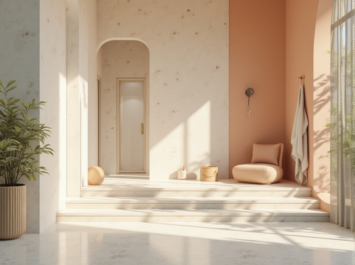 Prompt: Soft peach tones, creamy whites, gentle sage greens, warm beige neutrals, rich walnut browns, subtle copper accents, calming blue undertones, natural linen textures, elegant marble patterns, refined gold details, sophisticated modern architecture, bright airy spaces, minimalist decor, abundant natural light, subtle shadowing, 1/1 composition, realistic rendering.