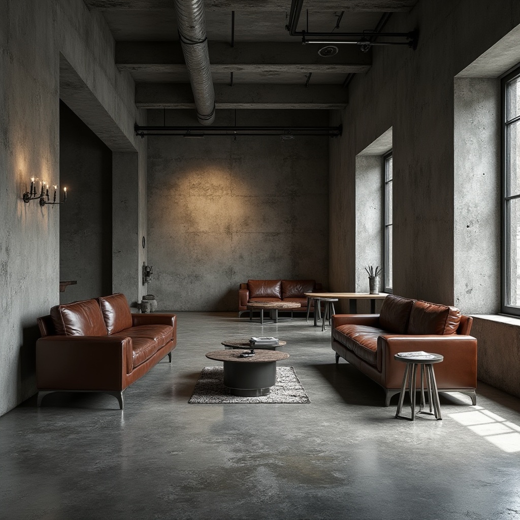 Prompt: Exposed concrete walls, rough stone floors, metal beams, industrial pipes, minimalist decor, monochromatic color scheme, brutalist architecture, urban loft atmosphere, reclaimed wood accents, distressed leather furniture, raw unfinished textures, dramatic lighting contrasts, low-key color palette, atmospheric shadows, cinematic composition, 1/2 camera angle, high-contrast ratio, gritty realistic rendering.Please let me know if this meets your expectations!