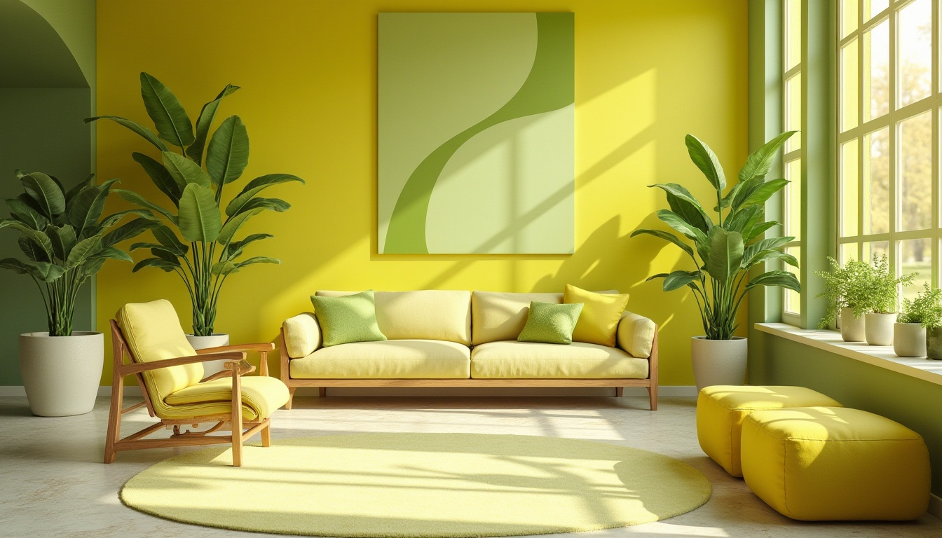 Prompt: Vibrant lime hues, citrus-inspired color scheme, bold accent walls, pastel greenery, natural stone textures, wooden accents, modern minimalist furniture, geometric patterns, abstract artwork, bright sunny day, soft warm lighting, shallow depth of field, 3/4 composition, panoramic view, realistic renderings, ambient occlusion.