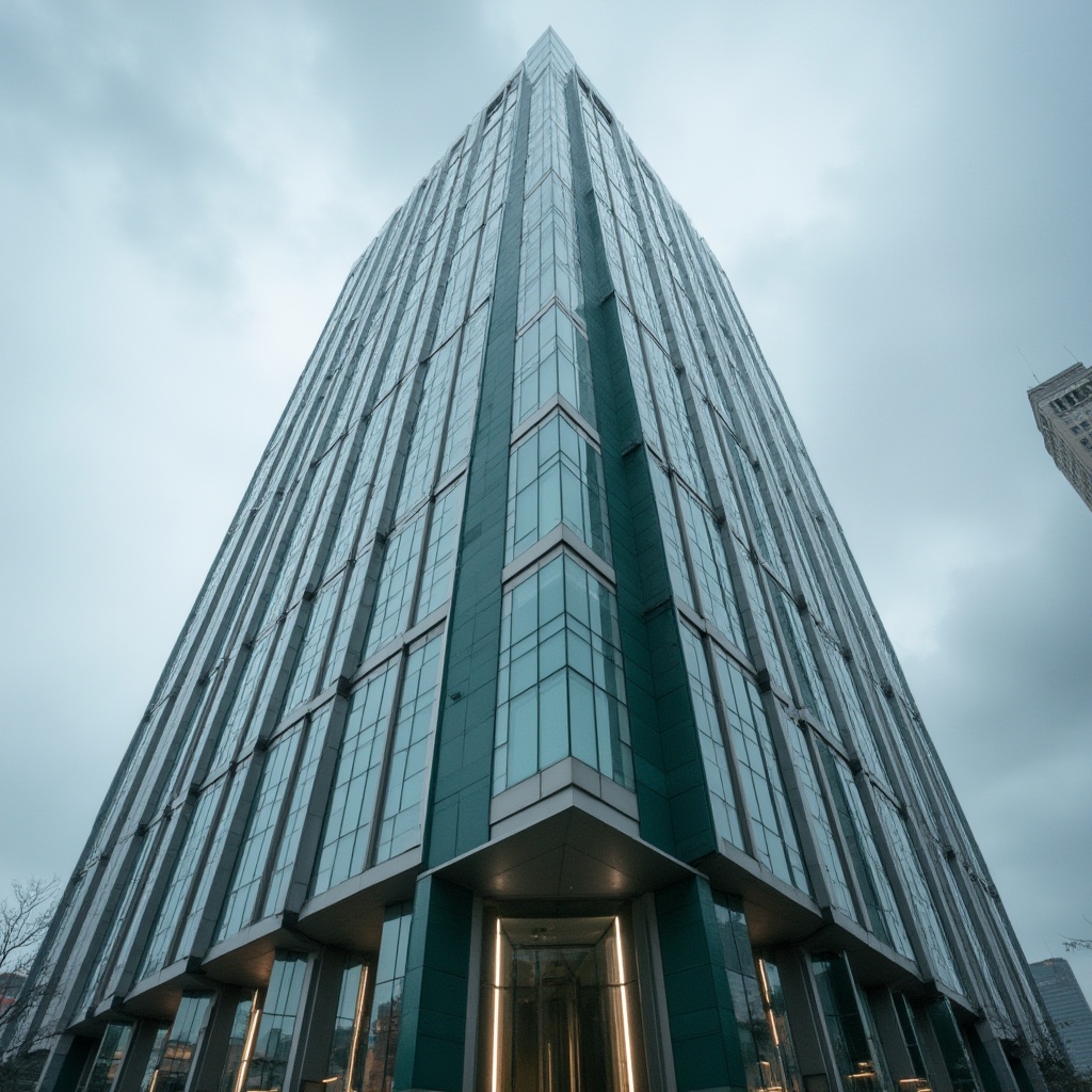 Prompt: Sleek skyscraper, modern minimalist facade, reflective glass surfaces, angular lines, clean rectangular shapes, subtle textures, neutral color palette, silver accents, LED lighting strips, vertical green walls, urban cityscape, cloudy sky, dramatic shadows, 1/1 composition, high-contrast lighting, atmospheric perspective, realistic reflections, ambient occlusion.