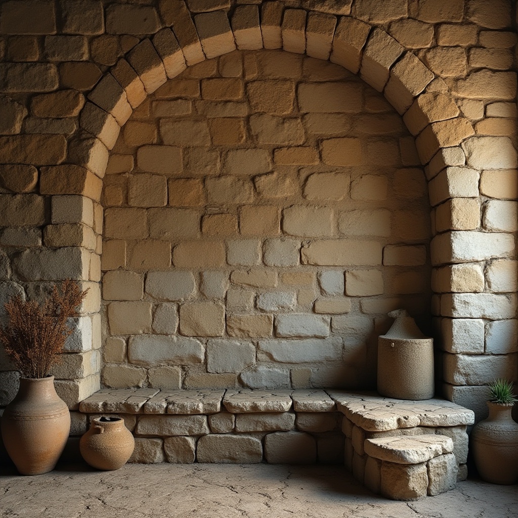 Prompt: Rustic stonewall, earthy tones, natural textures, weathered surfaces, distressed finishes, vintage charm, cozy atmosphere, ambient lighting, warm color palette, rough-hewn stones, irregular shapes, organic forms, nature-inspired patterns, earthy scent, soft focus, shallow depth of field, 2/3 composition.