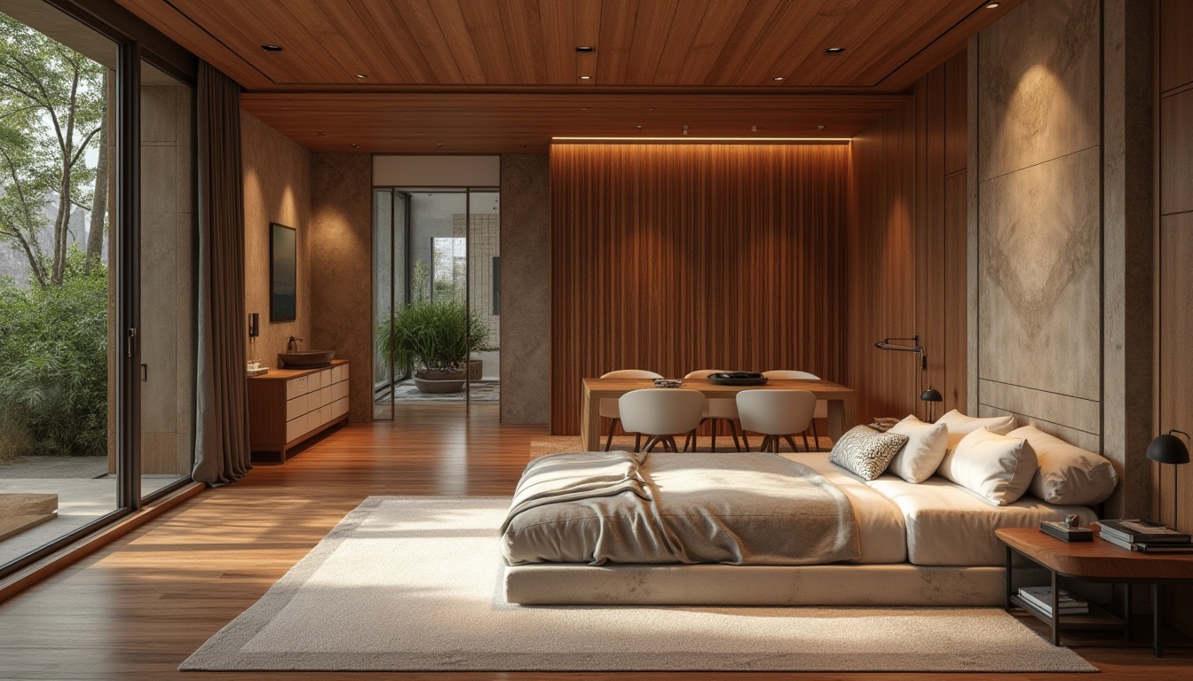 Prompt: Rich wooden textures, luxurious marble finishes, sleek metal accents, vibrant ceramic patterns, durable concrete structures, sustainable bamboo elements, elegant glass facades, rustic stone walls, exotic hardwood floors, plush carpeting, ambient LED lighting, modern minimalist decor, 1/1 composition, soft focus blur, warm color palette, shallow depth of field.