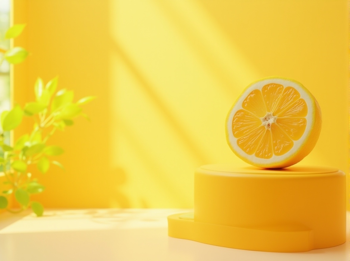 Prompt: Vibrant yellow accents, bright citrus hues, warm sunny tones, bold graphic shapes, modern minimalist backgrounds, clean white spaces, abstract geometric patterns, optimistic emotional resonance, energetic dynamic vibes, playful childhood nostalgia, creative artistic expressions, warm natural lighting, shallow depth of field, 3/4 composition, realistic textures, ambient occlusion.