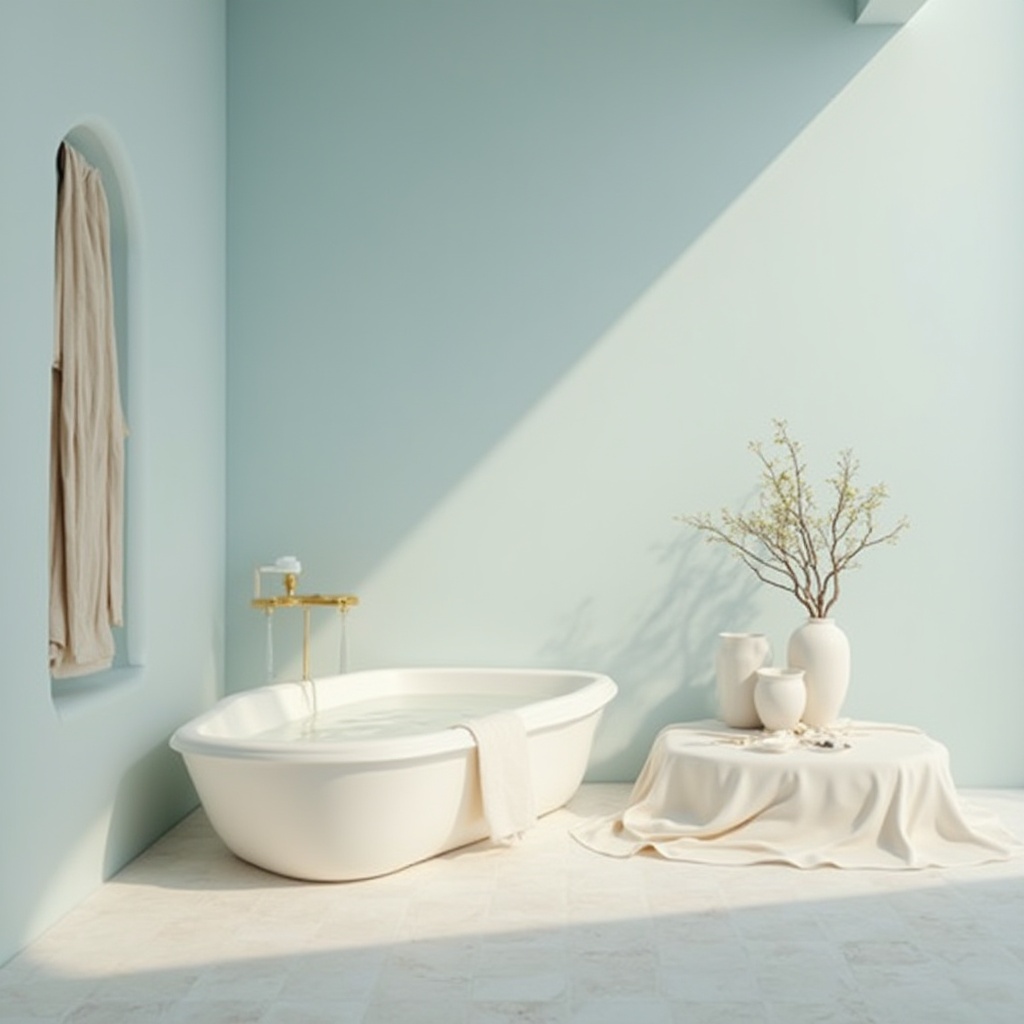 Prompt: Soft baby blue hues, calming atmosphere, gentle curves, minimalist design, creamy whites, warm beige accents, natural textiles, subtle patterns, serene ambiance, softbox lighting, shallow depth of field, 1/1 composition, realistic renderings, ambient occlusion.