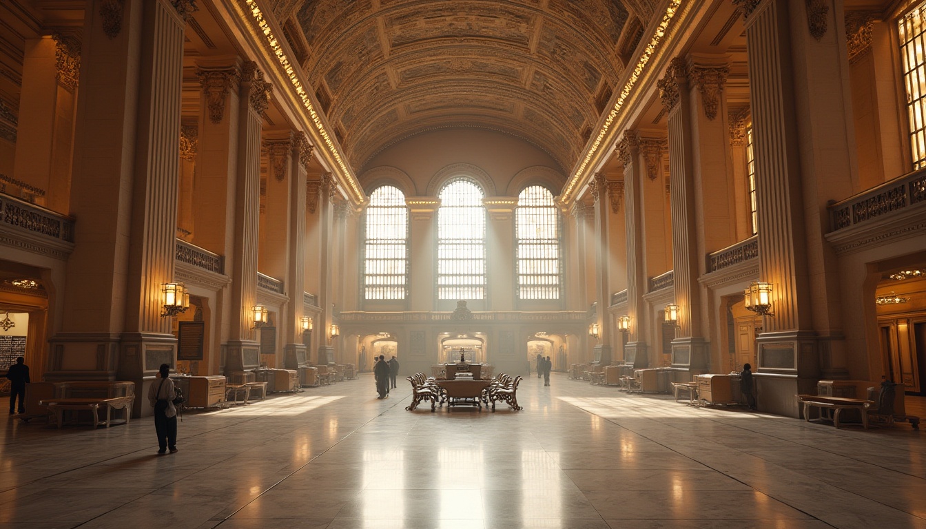 Prompt: Grandiose transportation hub, marble floors, ornate columns, high ceilings, intricate moldings, luxurious chandeliers, polished bronze details, vintage luggage carts, wooden benches, elegant staircases, monumental archways, natural stone walls, symmetrical architecture, soft warm lighting, atmospheric misting, shallow depth of field, 1/1 composition, realistic textures, ambient occlusion.