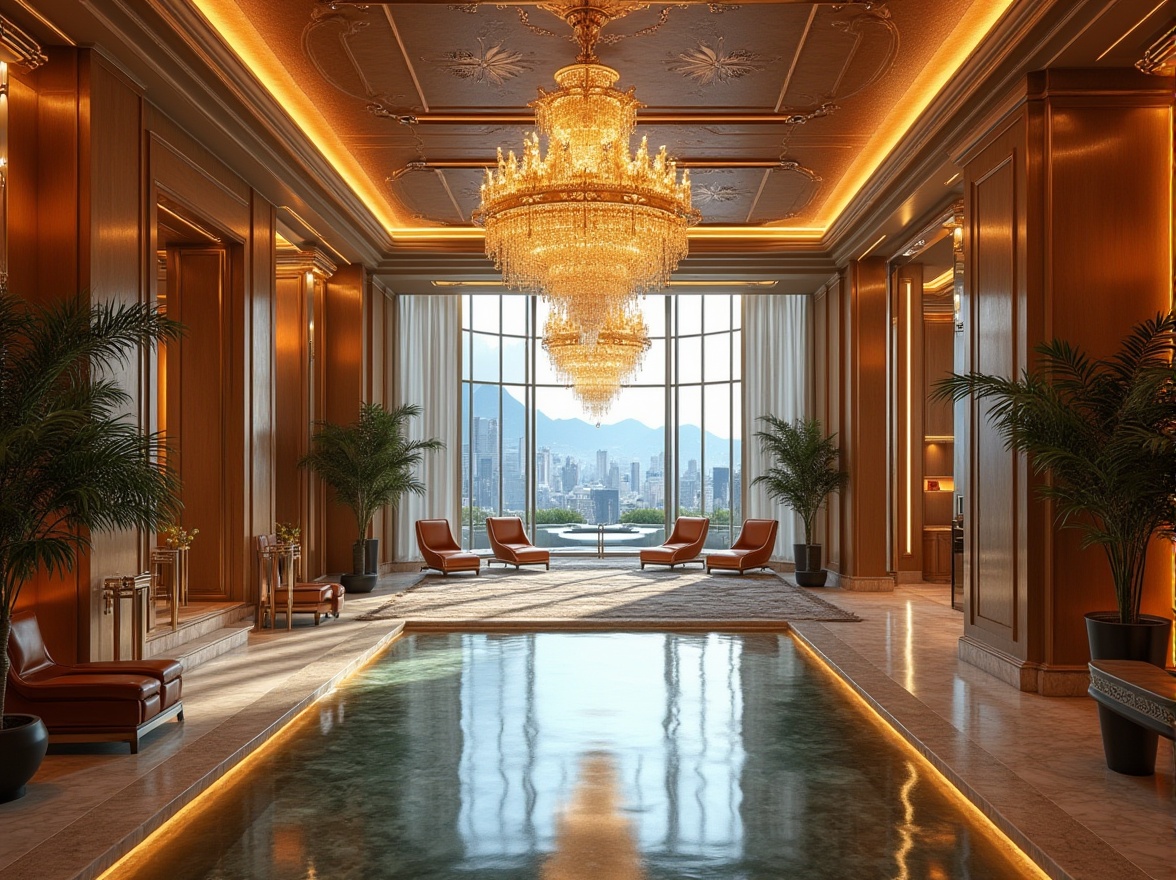 Prompt: Luxurious fitness club, ornate chandeliers, polished marble floors, grand staircases, velvet ropes, gold accents, lavish lounges, crystal-clear pools, state-of-the-art equipment, mirrored walls, dramatic lighting, high ceilings, opulent locker rooms, spa-inspired amenities, aromatherapy saunas, tranquil gardens, outdoor yoga spaces, panoramic city views, warm wooden tones, intricate moldings, rich leather upholstery, sumptuous carpets, ambient soundscape, softbox lighting, 1/1 composition, cinematic rendering.