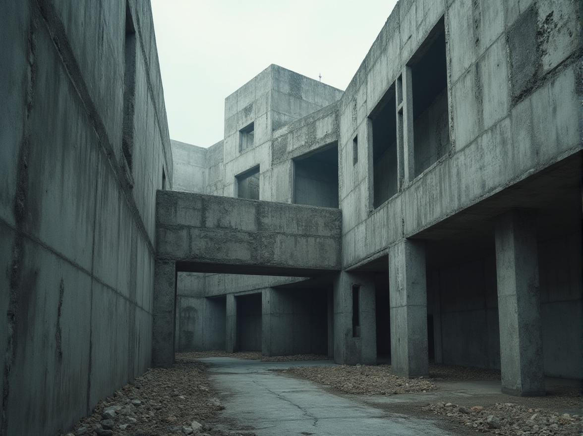 Prompt: Raw concrete textures, brutalist architecture, fortress-like structures, angular forms, rugged stone walls, industrial materials, exposed ductwork, minimalist details, bold geometric patterns, urban cityscape, overcast skies, dramatic shadows, low-key lighting, cinematic atmosphere, 3/4 composition, symmetrical framing, abstract reflections, gritty realistic render.Let me know if you need any adjustments!