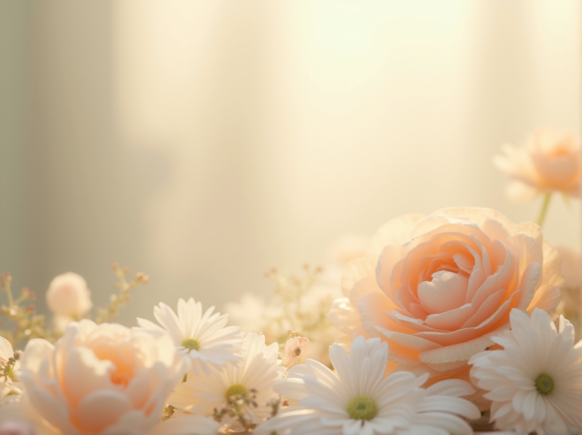 Prompt: Soft pastel hues, calming atmosphere, serene natural surroundings, gentle floral accents, warm beige tones, creamy whites, pale blues, muted greens, earthy terracotta, subtle texture overlays, organic shapes, minimalist composition, shallow depth of field, soft focus effect, 1/1 aspect ratio, warm golden lighting, realistic color blending, ambient occlusion.