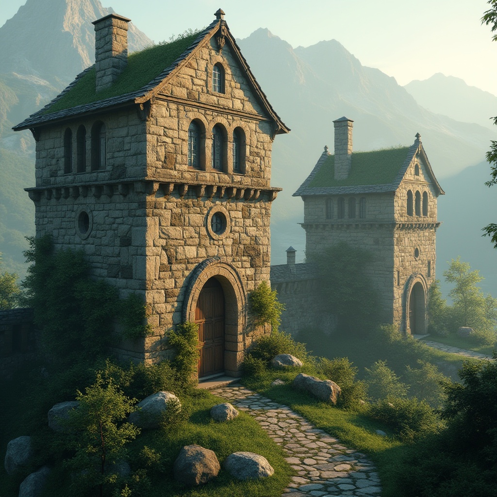 Prompt: Majestic watchtowers, medieval architectural style, stone walls, narrow windows, rustic wooden doors, ivy-covered facades, lush green surroundings, misty mountains, serene atmosphere, warm golden lighting, 1/2 composition, cinematic view, realistic textures, ambient occlusion.Please let me know if this meets your requirements.