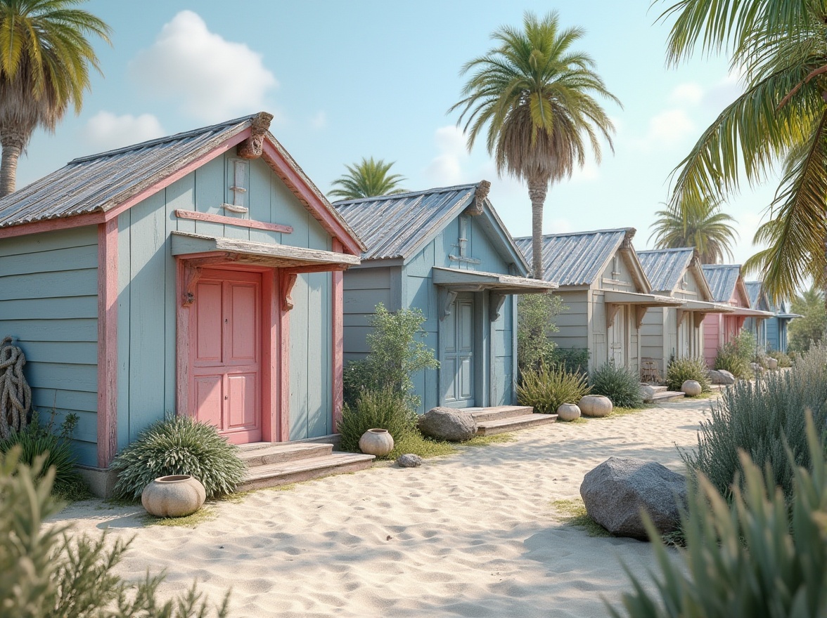 Prompt: Coastal beach houses, weathered wood accents, driftwood grey, sea salt white, coral pink, ocean blue, sandy beige, tropical greenery, nautical ropes, distressed finishes, natural textures, warm sunny day, soft diffused lighting, shallow depth of field, 2/3 composition, symmetrical framing, realistic renderings, ambient occlusion.