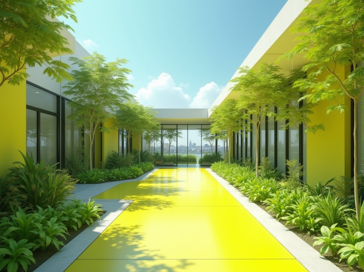 Prompt: Vibrant lime accents, bold citrus hues, bright greenery, modern minimalist architecture, sleek metal frames, reflective glass surfaces, angular lines, eco-friendly materials, sustainable design elements, urban cityscape, concrete jungle, hot sunny day, clear blue sky, shallow depth of field, 3/4 composition, panoramic view, realistic textures, ambient occlusion.