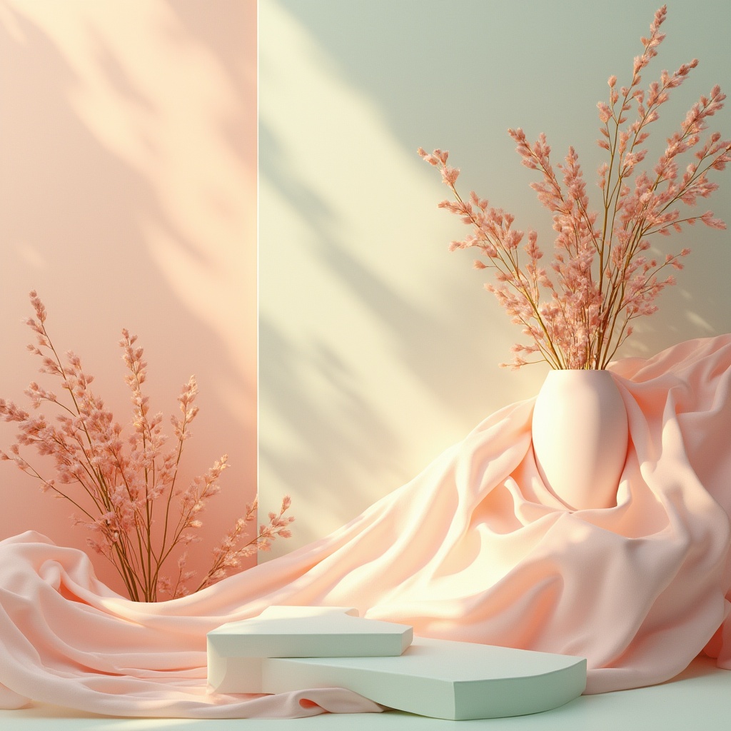 Prompt: Vibrant pastel colors, soft peach tones, calming mint greens, creamy whites, warm beige backgrounds, elegant gold accents, subtle texture overlays, natural material inspirations, earthy terracotta hues, soothing lavender shades, balanced composition, atmospheric lighting effects, realistic renderings, detailed normal maps, subtle noise textures.