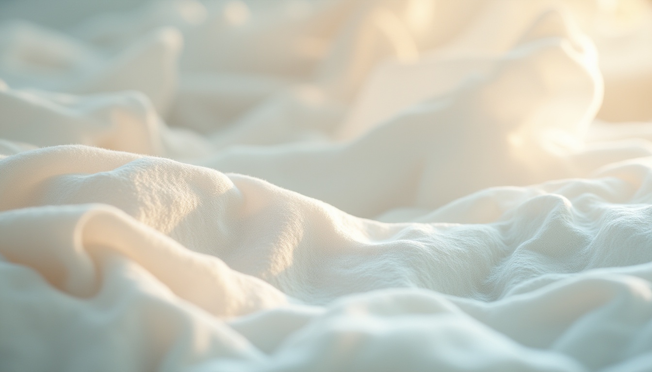 Prompt: Soft baby blue accents, calming atmosphere, gentle curves, creamy whites, warm beige tones, subtle texture overlays, natural fabric patterns, cozy nurseries, serene bedrooms, delicate florals, pastel color schemes, soothing lighting effects, shallow depth of field, 1/1 composition, intimate close-ups, realistic renderings, ambient occlusion.