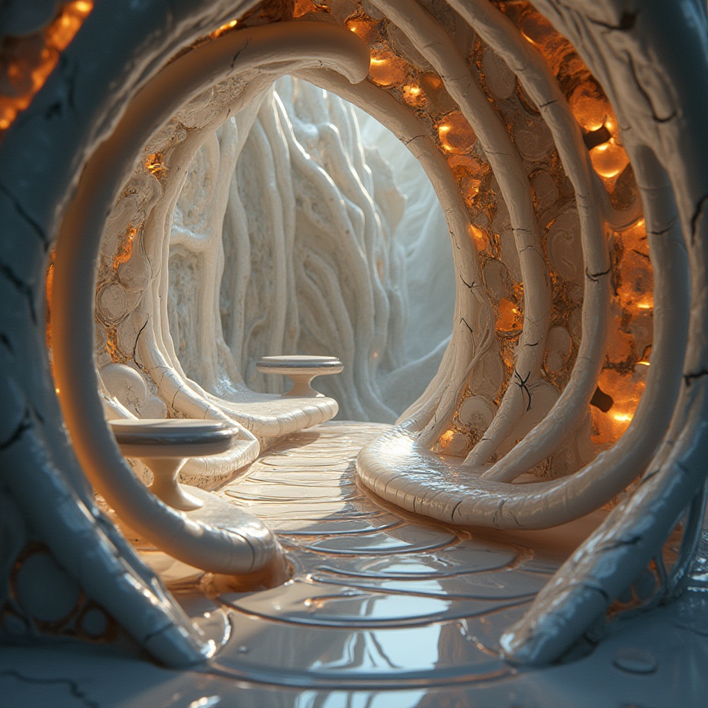 Prompt: Undulating curves, flowing lines, organic shapes, harmonious proportions, elegant arches, sweeping volutes, ornate details, luxurious materials, metallic accents, polished chrome, subtle reflections, warm ambient lighting, soft focus, shallow depth of field, 2/3 composition, atmospheric perspective, whimsical patterns, intricate textures, futuristic vibes.