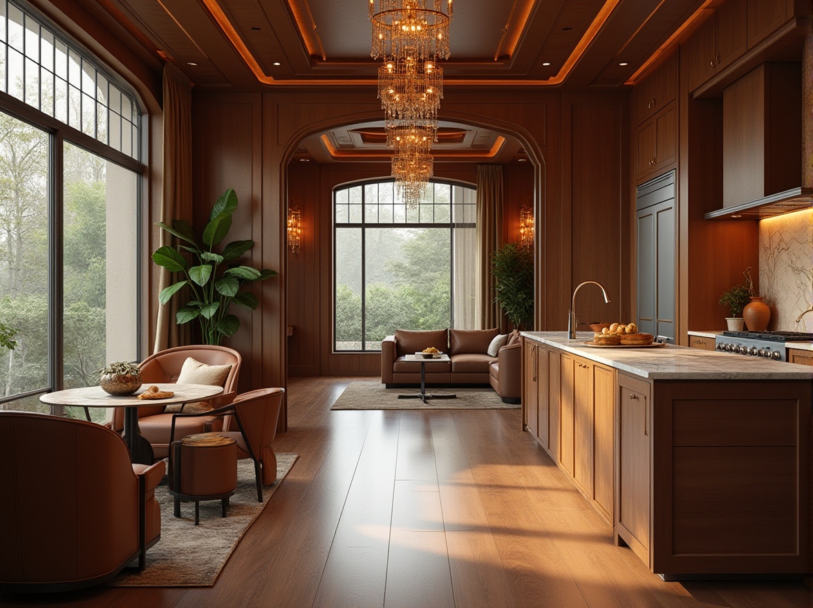 Prompt: Luxurious interior space, rich wood flooring, polished marble countertops, premium leather upholstery, metallic accents, ornate chandeliers, soft warm lighting, natural textiles, earthy color palette, modern minimalist decor, sleek low-profile furniture, durable stainless steel appliances, high-gloss cabinetry, velvety smooth finishes, ambient illumination, 1/1 composition, realistic renderings.