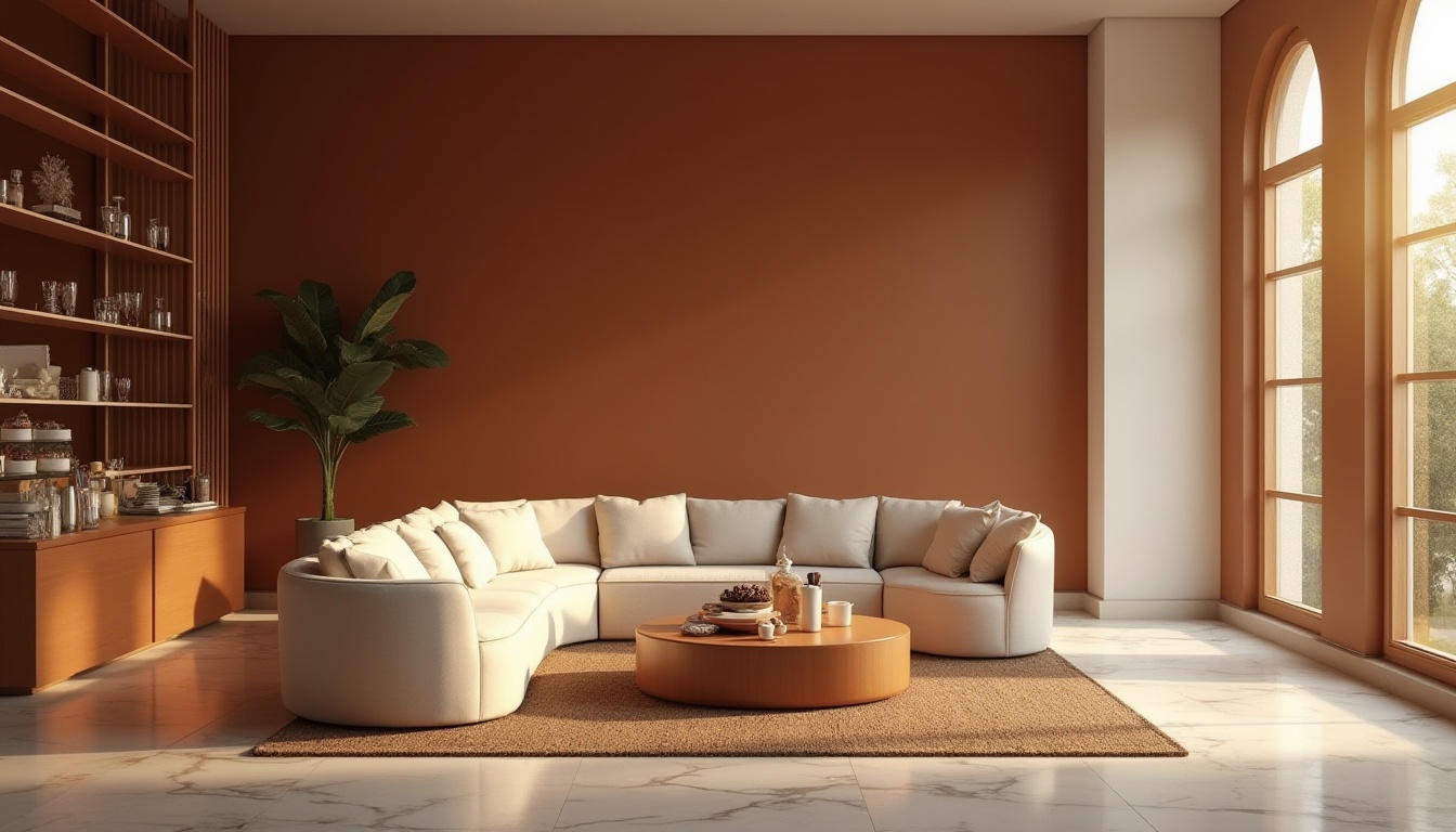 Prompt: Rich cocoa brown walls, creamy white accents, golden lighting, velvety smooth textures, luxurious modern furniture, sleek minimalist decor, indulgent desserts display, aromatic coffee scents, warm inviting ambiance, shallow depth of field, 1/2 composition, soft focus, realistic renderings.