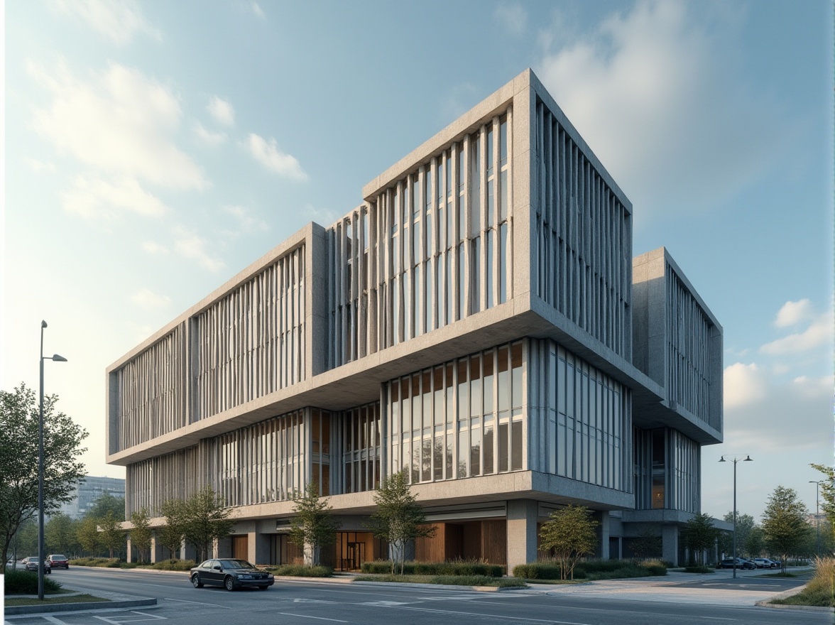 Prompt: Monumental hospital building, asymmetrical facade, bold rectangular shapes, industrial materials, exposed concrete, steel frames, large glass windows, minimalist ornamentation, functional simplicity, clean lines, geometric patterns, urban cityscape, morning sunlight, soft shadows, high contrast lighting, 1/1 composition, realistic textures, ambient occlusion.