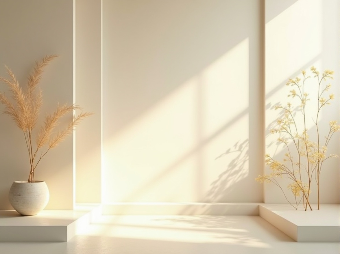 Prompt: Ethereal interior, translucent walls, soft diffused light, delicate foliage, gentle shadows, creamy whites, warm beige tones, subtle texture contrasts, organic shapes, minimal ornamentation, sleek lines, modern simplicity, abundant natural light, indirect illumination, calming ambiance, peaceful atmosphere, 1/1 composition, soft focus, shallow depth of field, realistic reflections.