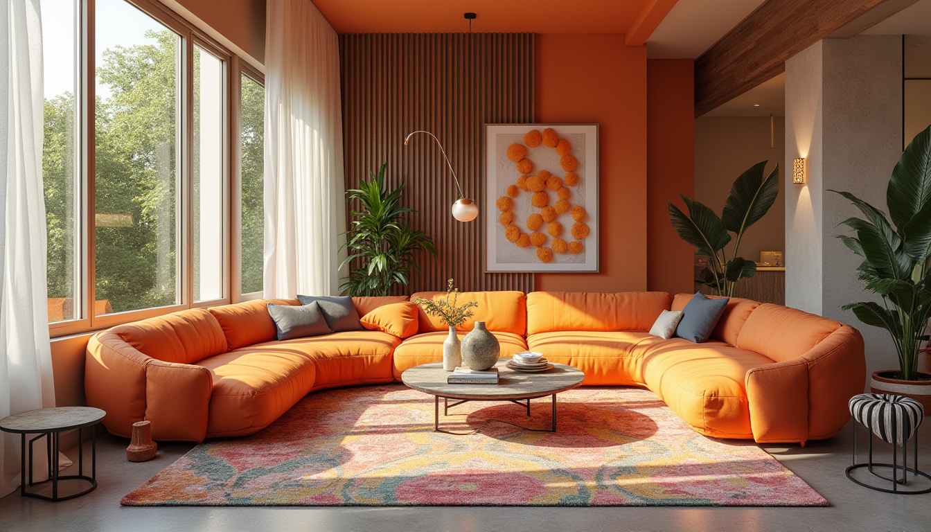 Prompt: Vibrant modern interior, bold color accents, contrasting neutral backgrounds, statement furniture pieces, sculptural decor, eclectic artwork, playful patterns, metallic finishes, luxurious textiles, natural materials, abundant sunlight, soft warm lighting, shallow depth of field, 1/1 composition, realistic renderings, ambient occlusion.