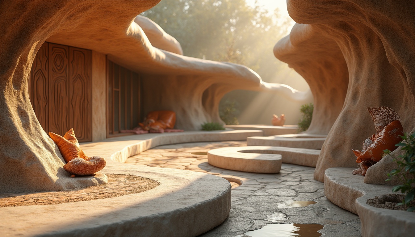 Prompt: Undulating curves, flowing lines, organic shapes, natural materials, wooden accents, smooth stone surfaces, wavy patterns, ornate decorations, luxurious fabrics, vibrant colors, soft warm lighting, shallow depth of field, 3/4 composition, panoramic view, realistic textures, ambient occlusion.