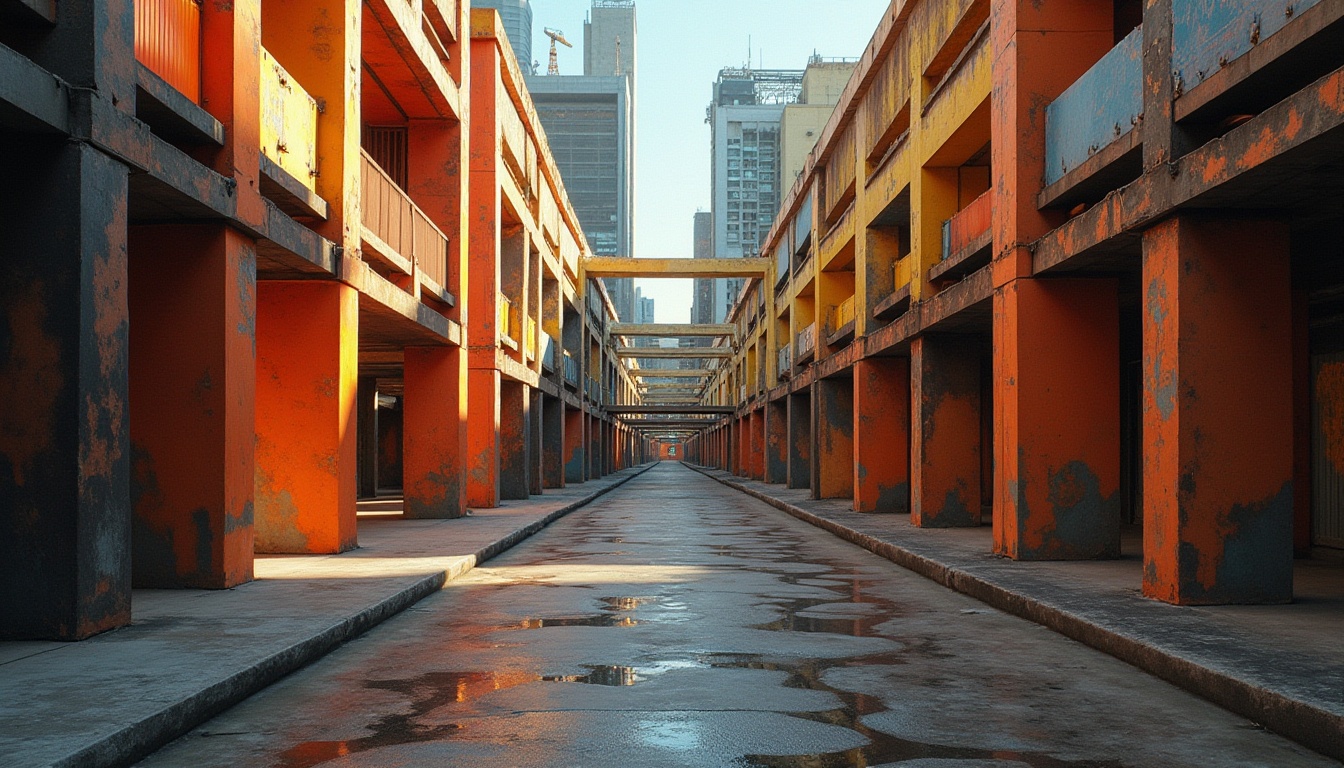 Prompt: Bold constructivist architecture, vibrant color blocks, geometric shapes, industrial materials, exposed ductwork, metallic accents, urban cityscape, dense metropolitan area, brutalist concrete structures, abstract artwork, dynamic lighting effects, dramatic shadows, high-contrast photography, cinematic composition, atmospheric perspective, deep depth of field, 1/2 camera angle, sharp textures, realistic rendering.