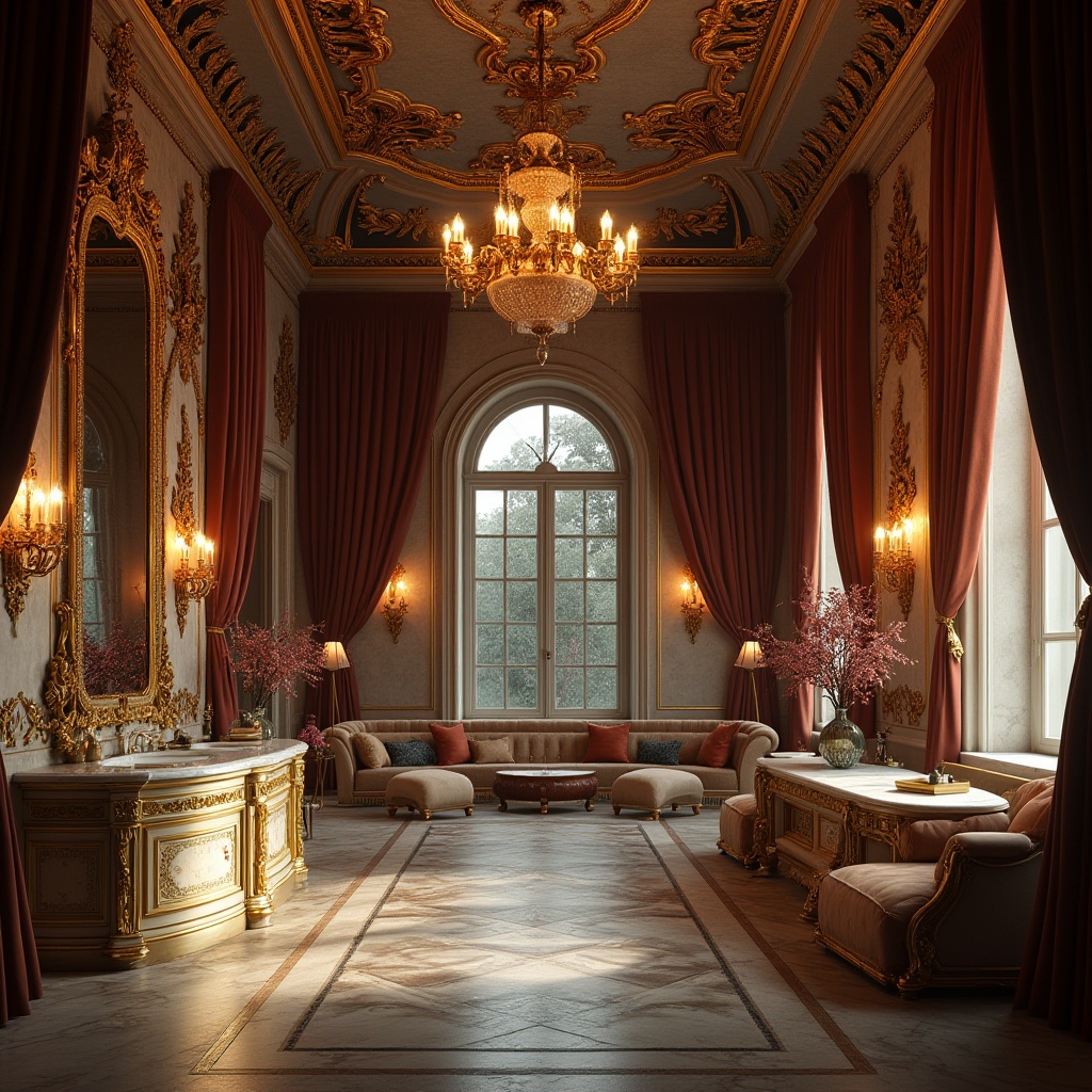 Prompt: Luxurious loft interior, ornate Baroque details, gilded accents, intricate carvings, grand chandelier, rich velvet drapes, opulent furnishings, marble countertops, lavish stone walls, warm golden lighting, soft focus, atmospheric perspective, 1/2 composition, cinematic mood, dramatic shadows, highly detailed textures, realistic ambient occlusion.