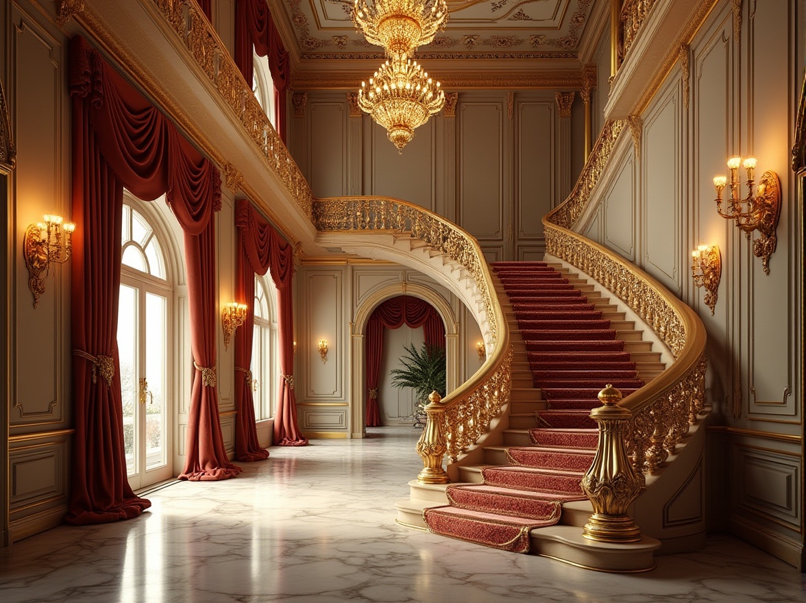 Prompt: Luxurious mansion, grand staircase, intricately carved wooden banisters, ornate chandeliers, lavish furnishings, velvet drapes, golden accents, marble floors, high ceilings, crystal windows, elegant archways, refined molding, sophisticated color palette, warm soft lighting, shallow depth of field, 1/2 composition, realistic textures, ambient occlusion.