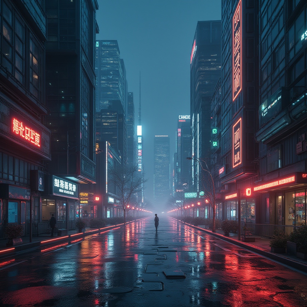 Prompt: Glowing LED lights, futuristic metallic panels, sleek glass facades, angular geometric shapes, dynamic 3D modeling, cinematic atmosphere, high-tech gadgetry, neon-lit signage, urban cityscape, bustling streets, night-time scenery, shallow depth of field, 1/1 composition, realistic reflections, ambient occlusion, moody lighting, dramatic shadows.