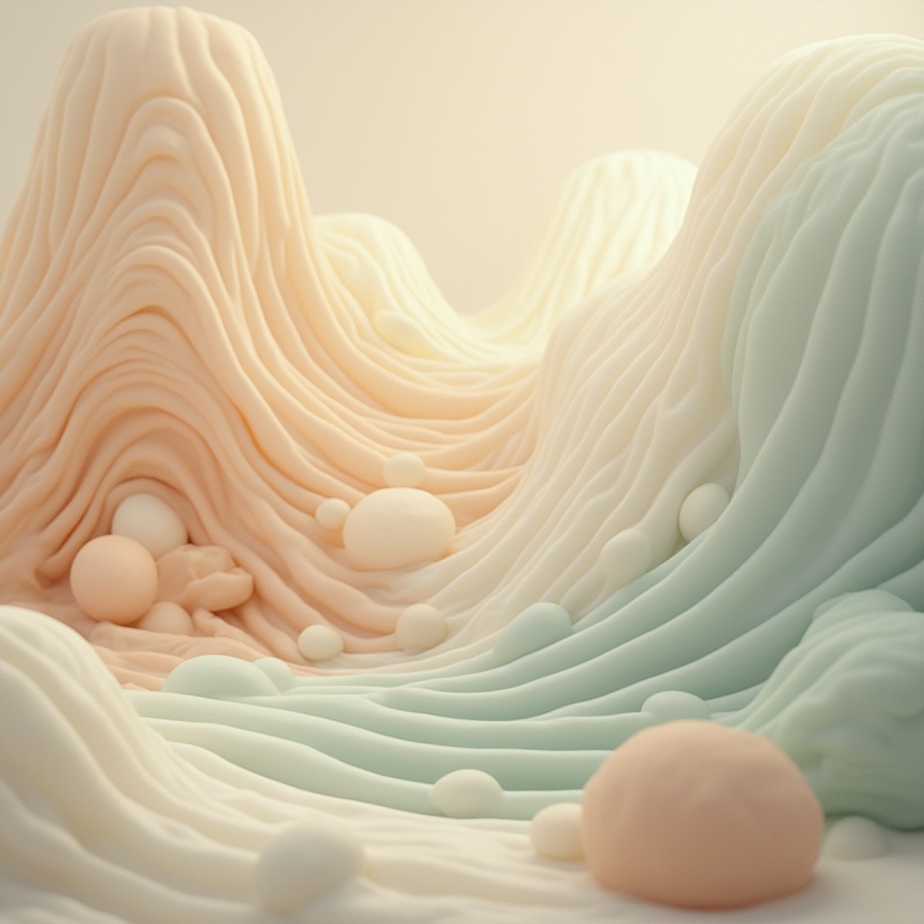 Prompt: Soft pastel hues, calming atmosphere, serene ambiance, gentle color transitions, soothing warm beige, creamy whites, pale blues, muted greens, earthy terracotta, natural materials, organic textures, subtle gradient effects, layered composition, balanced contrast, visual harmony, 1/2 composition, soft focus, atmospheric perspective.