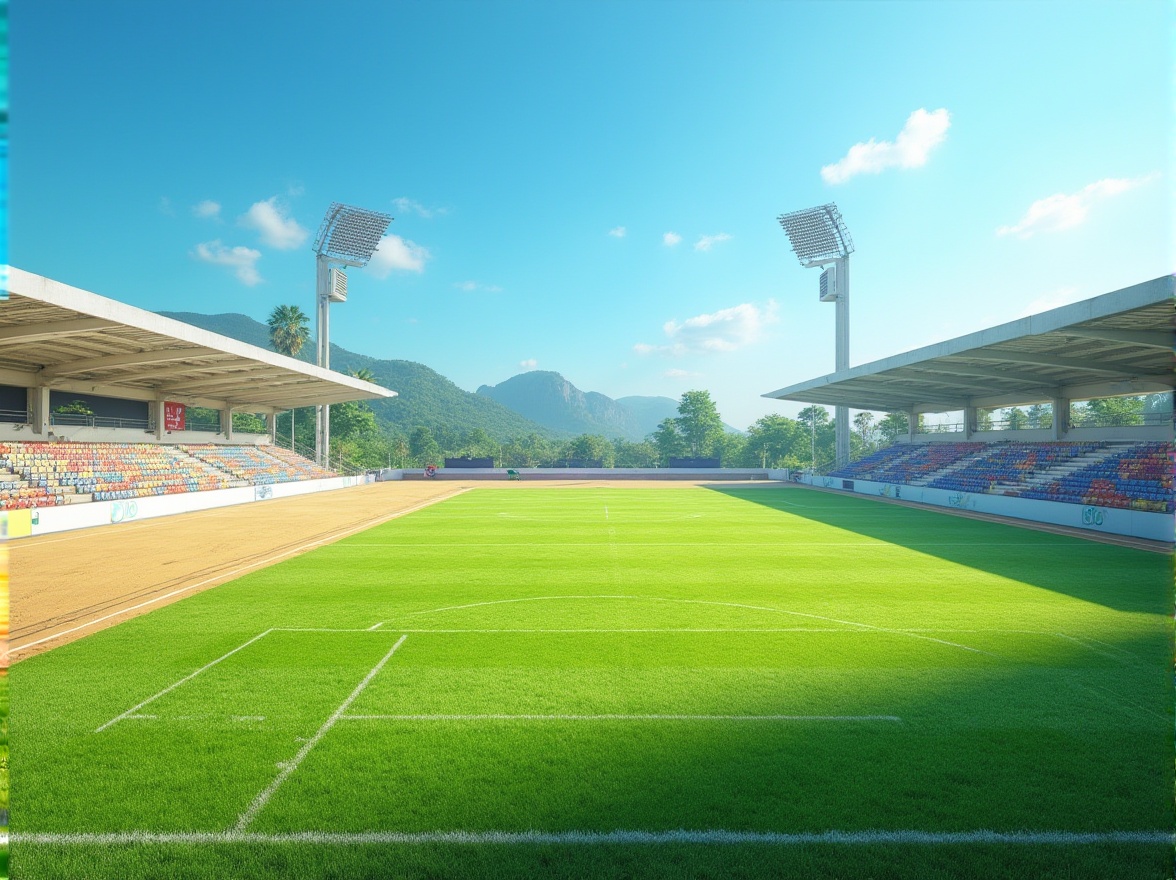 Prompt: Vibrant coastal sports fields, lush green grass, sandy beige outfields, bright blue skies, warm sunny days, ocean breeze, modern athletic facilities, sleek metal goalposts, weathered wood bleachers, colorful team logos, dynamic lighting, shallow depth of field, 3/4 composition, panoramic view, realistic textures, ambient occlusion.Let me know if you need any adjustments!